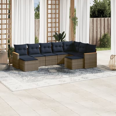 vidaXL - 9-delige - tuinbankset - met - kussens, - grijs - polyrotan