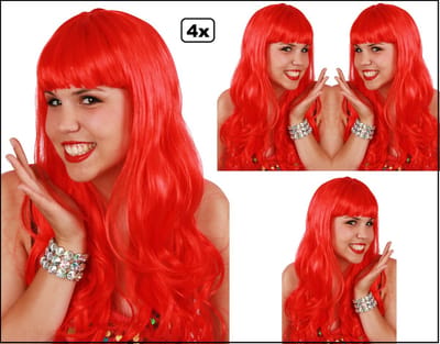 4x Pruik Sensation rood lang haar - Carnaval thema feest optocht festival