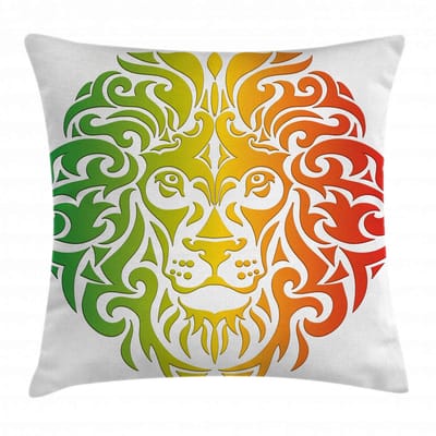 ABAKUHAUS Rasta Kussenhoes – Dekoratieve Kussenhoes – 60x60 cm – Dubbelzijdig gedrukt, Leeuwenkop, Groen/Oranje