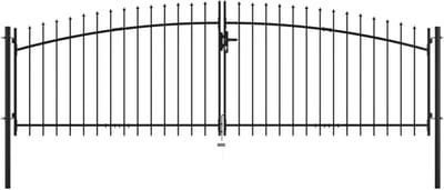 Dubbele Tuinpoort - Hekdeur Perceel - Tuin Afscheiden - Speerpunten Veiligheid - 400x175 cm - Zwart