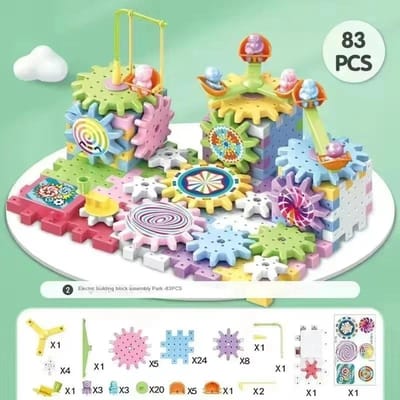 3D Puzzel Elektrische Tandwielen Kits Baksteen Blokken Educatief Speelgoed ideaal voor Kinderen Kinderen Tandwiel Bouwspeelgoed beige