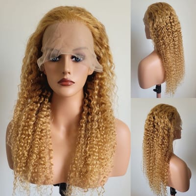Braziliaanse Remy haren pruik 26 inch (65,6 cm) - real human hair - honing blonde water diep golf haren - Braziliaanse pruik - echt menselijke haren - 4x4 lace closure pruik