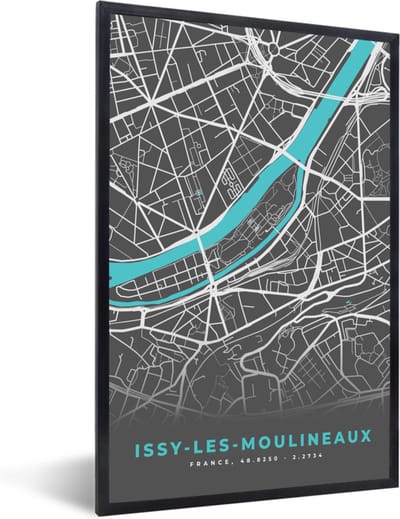 Fotolijst incl. Poster - Issy-les-Mouineaux - Frankrijk - Stadskaart - Plattegrond - Kaart - 40x60 cm - Posterlijst