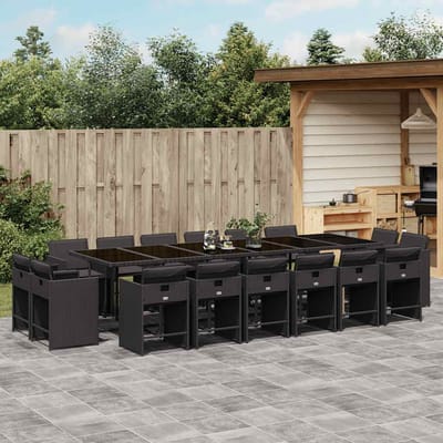vidaXL - 17-delige - Tuinset - met - kussens - poly - rattan - zwart