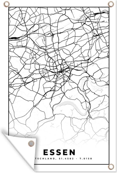 Muurdecoratie Plattegrond - Kaart - Essen - Stadskaart - 120x180 cm - Tuinposter - Tuindoek