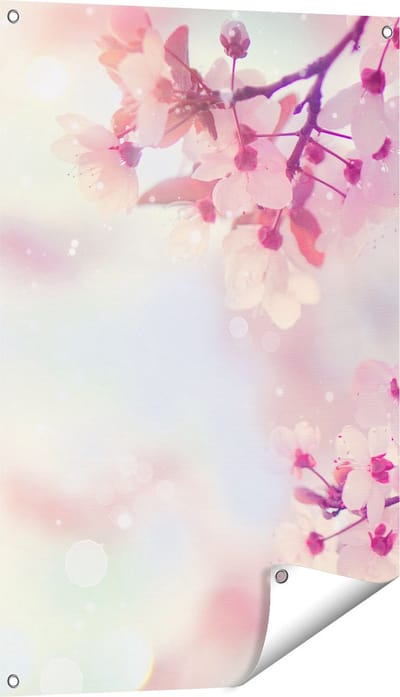 Gards Tuinposter Roze Bloesemboom met Zonneschijn - 60x90 cm - Tuindoek - Tuindecoratie - Wanddecoratie buiten - Tuinschilderij