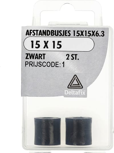 Deltafix - Afst.bus 15x15x6.3 zwart 2st
