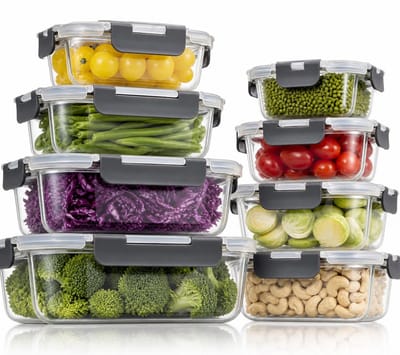Organess Meal prep bakjes - Vershoudbakjes - Diepvriesbakjes - 8 Delige set - BPA vrij - Glas - BPA vrije deksel