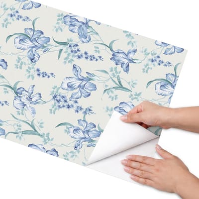 Coloray Meubel Wrap Folie - Blauw Meubelfolie - 50x100 cm - Meubelfolie Zelfklevend Bloemenpatroon - Wrapfolie Keuken - Vintage Meubelfolie - Decoratiefolie - Tafeldecoratie - Bloemen en planten