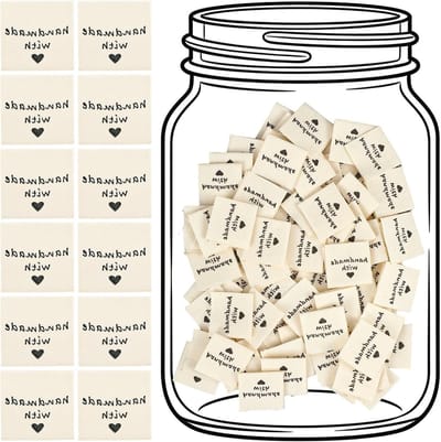 150 stuks handgemaakte labels voor kleding en handgemaakte items, geweven stoffenlabels met hartpatroon voor DIY-projecten zoals breien en haken