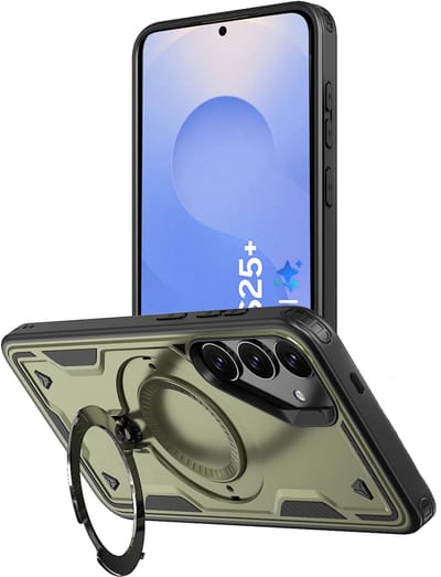 Hoesje Geschikt voor Samsung Galaxy S25 Plus - Armor hoes met Ringhouder - Arara backcover - Olijfgroen