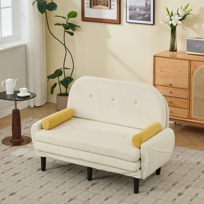 MODENUIT Loveseat 2-Zits - Verstelbare Rugleuning En Opbergfunctie - Voor Woonkamer En Logeerkamer - Cord Ivoor