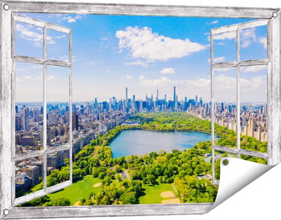 Gards Tuinposter Doorkijk Central Park in New York met Wolkenkrabbers - 90x60 cm - Tuindoek - Tuindecoratie - Wanddecoratie buiten - Tuinschilderij