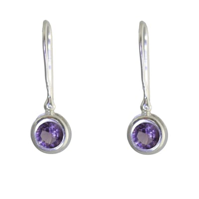 Behave - Oorbellen - 925 Sterling Zilver - Oorhangers met Paarse Zirconia Steen