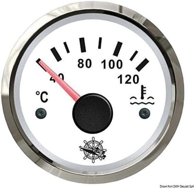 Watertemperatuurmeter - Temperatuur Indicator - Motor Bewaking - Roestvrijstalen Behuizing - 40-120 Graden - Wit Glanzend