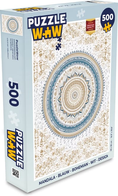 Puzzel Mandala - Blauw - Bohemian - Wit - Design - Legpuzzel - Puzzel 500 stukjes