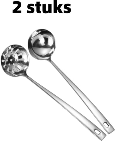 2-delige set - Soeplepel - Zeef - Verdikte roestvrijstalen lepel - Keukengerei - Stoofpotlepel - 23,5 cm * 6,5 cm - Zilver