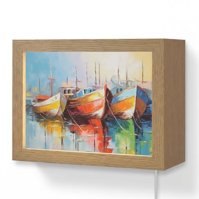 Wandlamp 20x15 cm - Oplaadbaar - Boten - Kunst - Kleuren - Schilderij - Wandlampen binnen woonkamer - Slaapkamer lamp met kabel - Decoratieve nachtlamp - Vloerlamp snoer