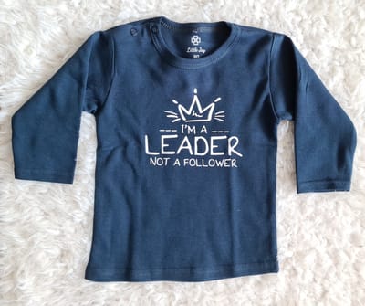 Little Jay I'm a leader not a follower - Petrol - T-shirt lange mouw