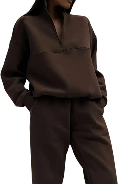 Livano Joggingpak Dames - Huispak - Trainingspak - Volwassenen - Capuchon - Jogging Pak - Joggingbroeken - Broek - Hoodie - Bruin - Maat S