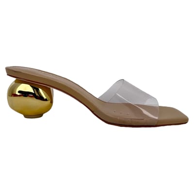 Cult Gaia Jila Clear Strap Block Heels in beige leer