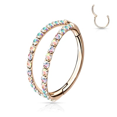 Piercing titanium dubbel rij steentjes clicker 1.2x10 - rose goud - LMPiercings