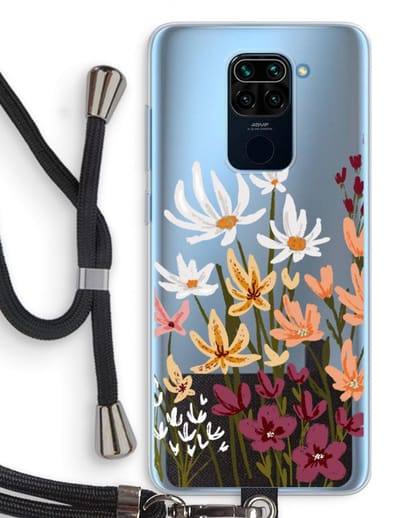 Case Company® - Hoesje met koord geschikt voor Xiaomi Redmi Note 9 hoesje met Koord - Painted wildflowers - Telefoonhoesje met Zwart Koord - Bescherming aan alle Kanten en Over de Schermrand