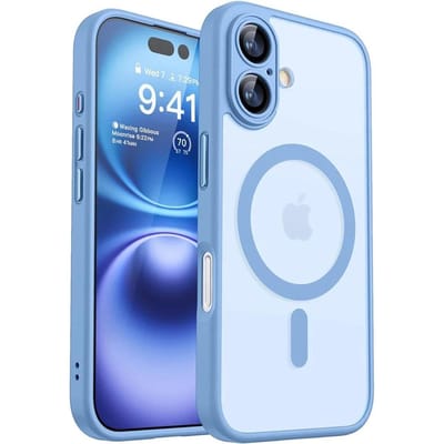 Magnetische Matte Translucente Armor Schokbestendige Hoes Voor iPhone 17 16 15 14 13 12 11 Pro Max Plus Voor Magsafe Draadloos Opladen Cover For iPhone 17 ProMax lichtblauwe kleur