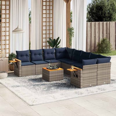 vidaXL - 9-delige - Loungeset - met - kussens - poly - rattan - grijs