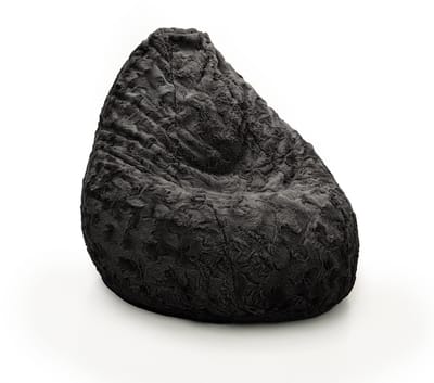 Drop & Sit - compacte zitzak - stijlvolle bontlook (faux) - zwart - 180L - ultiem comfort met uitneembare binnenzak