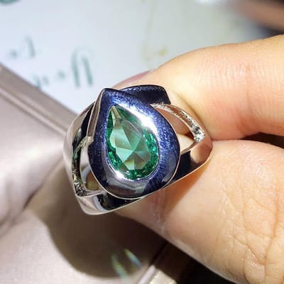 Classiques plaqué or blanc forme de goutte d'eau bague en cristal vert mariée bague de mariage bague de fiançailles anniversaire bijoux cadeau 7 vert