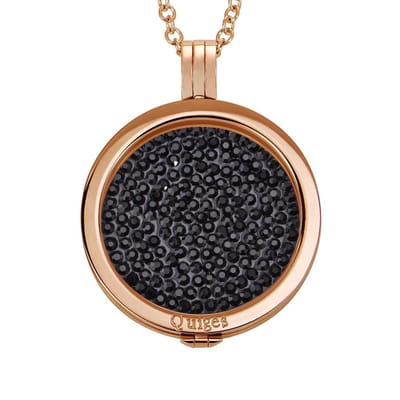 Quiges - Munthouder met Ketting en Munt 33mm Zirkonia Zwart - RVS Rosegoudkleurig - ERHS223