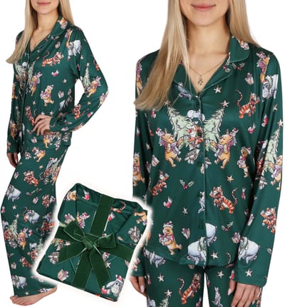 DISNEY Winnie de Poeh Dames, kerstpyjama met knopen, TWEE DELIG met shirt en lange broek, pyjama als CADEAU