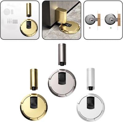 Mechanische Vloerdeurstopper voor Binnendeuren - Verstelbare Winddichte Deursteun van Massief Metaal - Geschikt voor Slaapkamer, Badkamer en Keuken - Zelfklevend en Schroefmontage - DIY Installatie