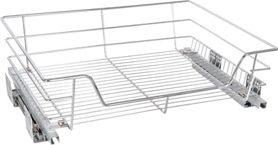 Eleganca draadmand met Ondergeleider en Soft Closing – B 51.5 x H 14 x D 44.5 cm – Schuiflade keukenkast – Uitschuifbaar keukenrek – Inbouwlade – Maximale belastbaarheid 20 kg – RVS – Zilver