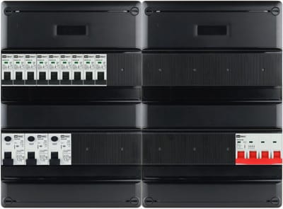 EMAT Eaton dubbele groepenkast 63A 1/3 fase met 9 groepen en langere draden 440x330 (85017017)