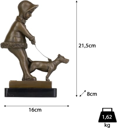 Exclusief Art Deco bronzen beeld kind met hond marmer 21 cm luxe decoratie