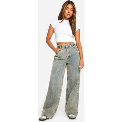 boohoo Dames Petite Vintage Stone Wash Jeans met wijde pijpen | Steenwassing | Maat: 34