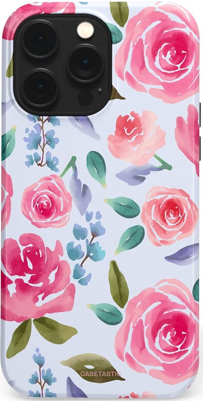 Casetastic hoesje geschikt voor Apple iPhone 14 Pro Max - MagSafe - Dubbellaagse bescherming - Aquarel Bloemendroom - Fashion Case - Lichtblauw Lichtroze