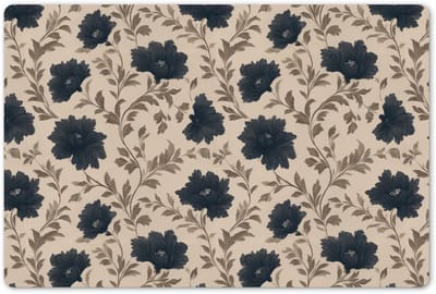 Placemats 45x30 cm - Placemat kunststof - 1 stuk - Motief - Bloemen - Zwart - Beige - Borden onderleggers - Decoratie voor op tafel - Keuken tafeldecoratie accessoires - Vinyl onderlegger - Tafelversiering