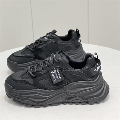 Echte Dikke Zool Leren Papa Schoenen Dames Ins Herfst Nieuw Alles-Match Fried Street Sport Casual Schoenen 37 zwart
