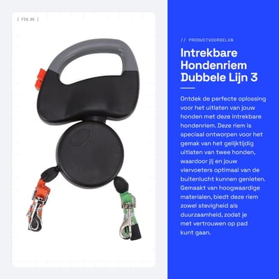 Dailygoods- Hondenriem 3 Meter - Intrekbaar - Dubbele Lijn - Reflecterend Touw - Scheurvast - Hoogwaardige Materialen - Hondentouw