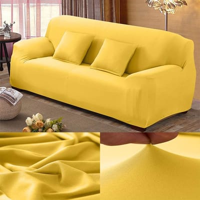 Housse de canapé extensible, couleurs unies, lavable, bon marché, amovible, pour salon, maison, hôtel 3 Seat 190-230CM jaune