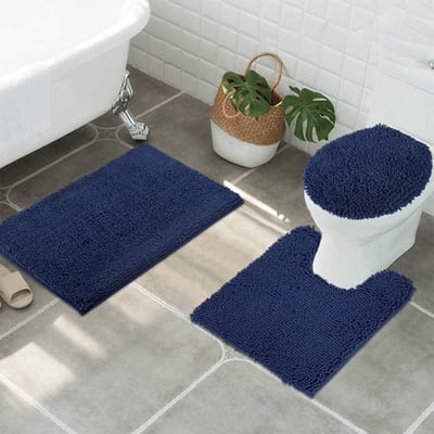 Badkamermat Set - Badkamer Tapijt - Douche en Toilet - Extra Zacht Microvezel - 3 Delig - Marineblauw