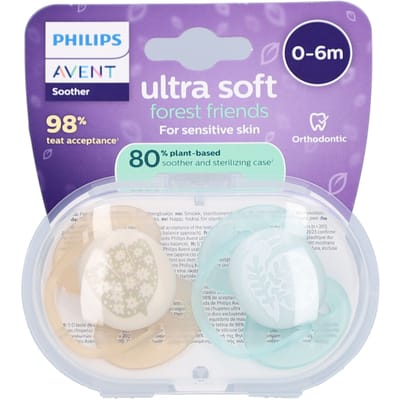 Philips Avent Ultra Soft – Superzachte siliconen fopspeen (0-6 mnd) – Voor gevoelige huid – 2 stuks - SCF091/41