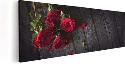 Artaza Canvas Schilderij Stilleven Met Bloemen - 60x20 cm - Muurdecoratie Rozen - Wanddecoratie Woonkamer - Kamer Accessoires