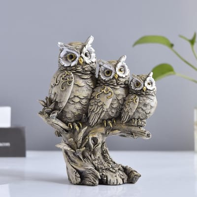 Allecto - Uilfiguren - Uildecoratie - Ambachtelijk kunstwerk - Grijs - Sculptuur ornament - Perfecte geschenken voor uilenliefhebbers - 15 cm hoog
