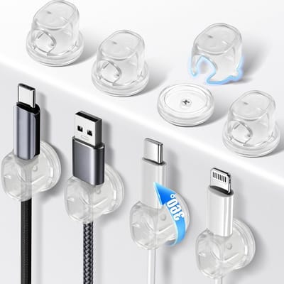 Set van 8 Zelfklevende Kabelhouders, Draaibare Kabelorganizer in Ω Vorm voor Kantoor, Sterke Kabelclips met Spijkers (Zwart) - Ideaal voor Kabelbeheer en Opruimen