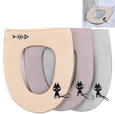 3 Stuks Universele Toiletzitting Covers - Wasbaar en Antibacterieel - Zachte Toiletkussens in Grijs, Groen & Beige
