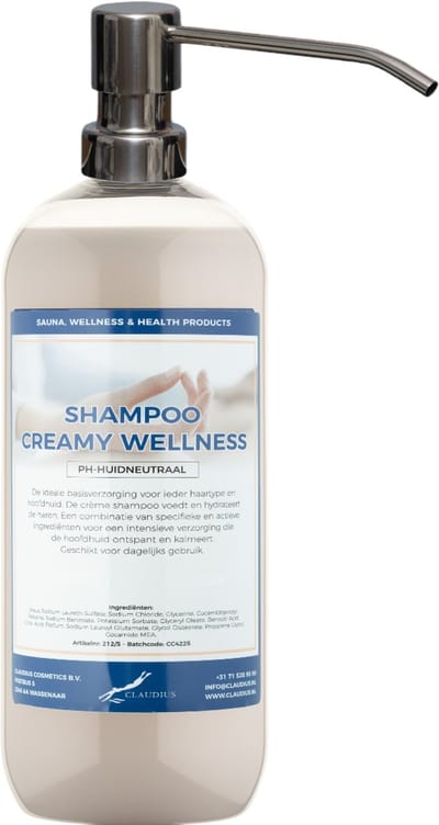 Shampoo Creamy Wellness - 1 liter (transparant) met zilveren pomp - Haarverzorging